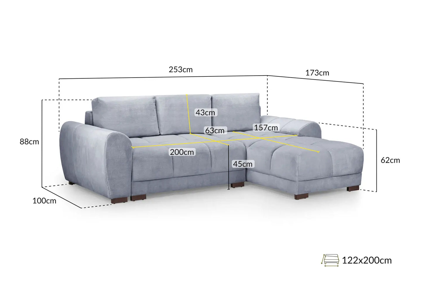 AZZURO Sofa Bed With Reversible Chaise