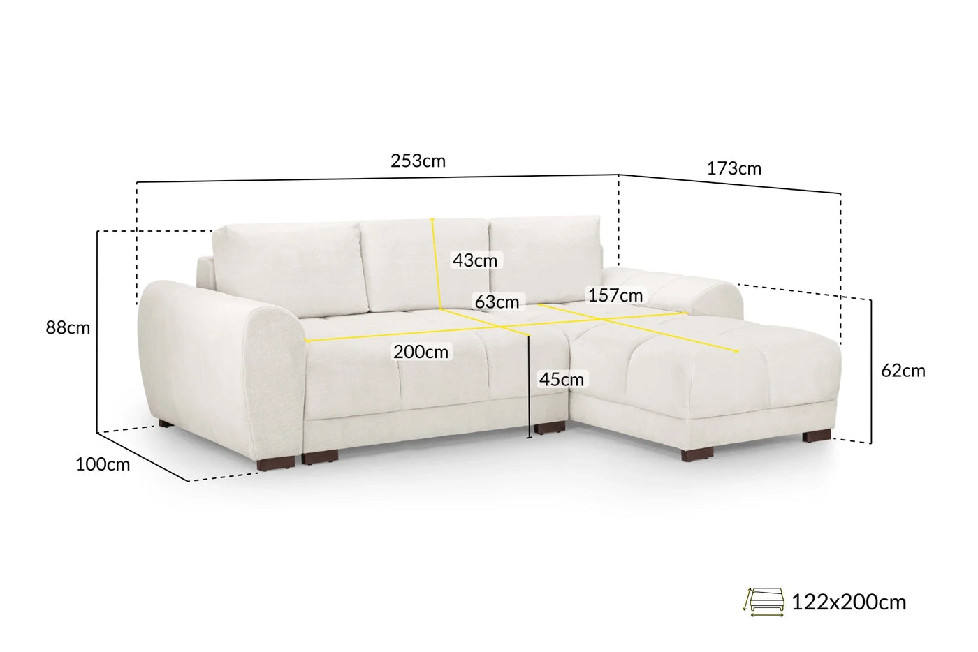 AZZURO Sofa Bed With Reversible Chaise