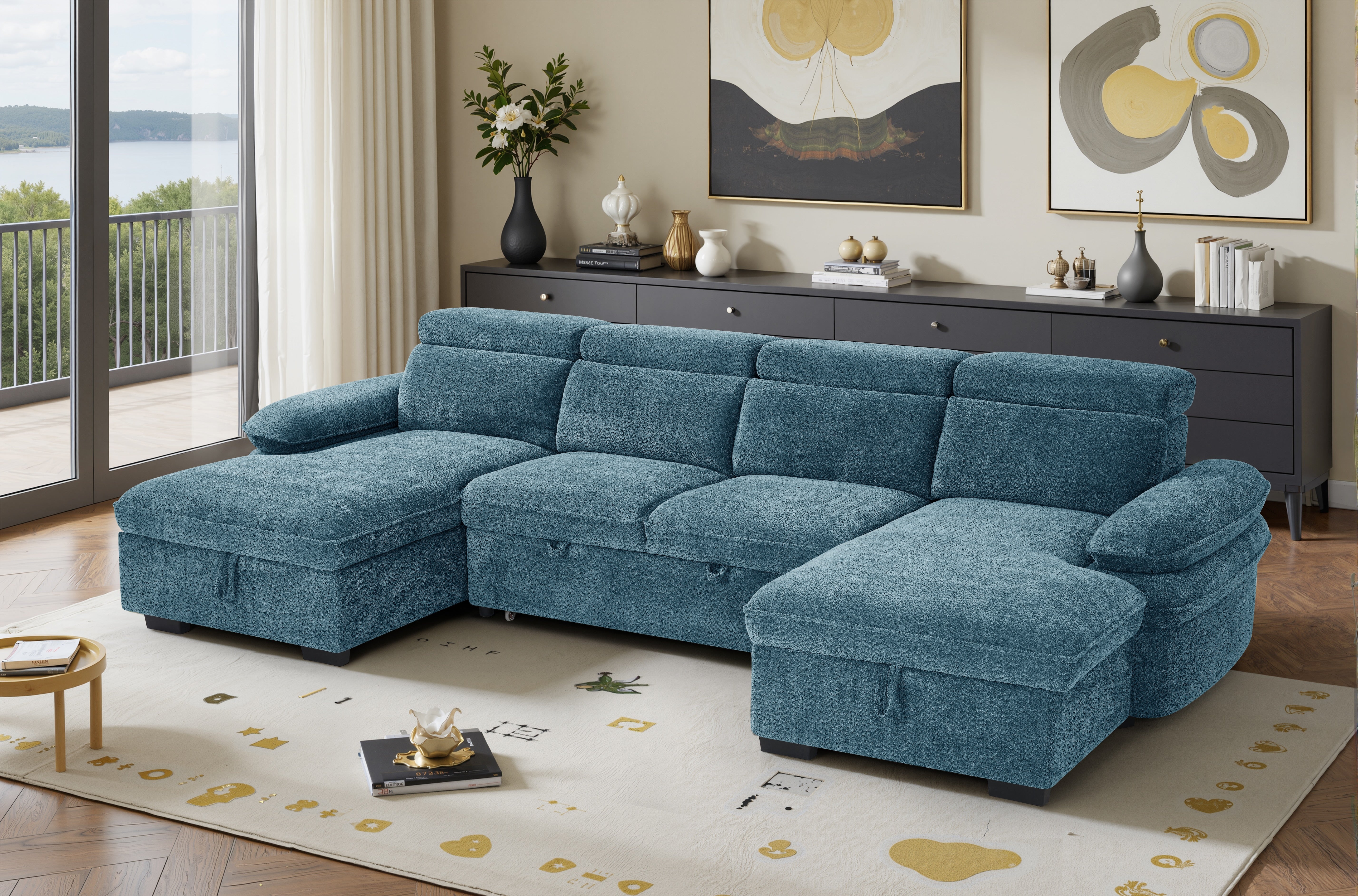 MANVILLE U-Shape Sofa Bed With Storage